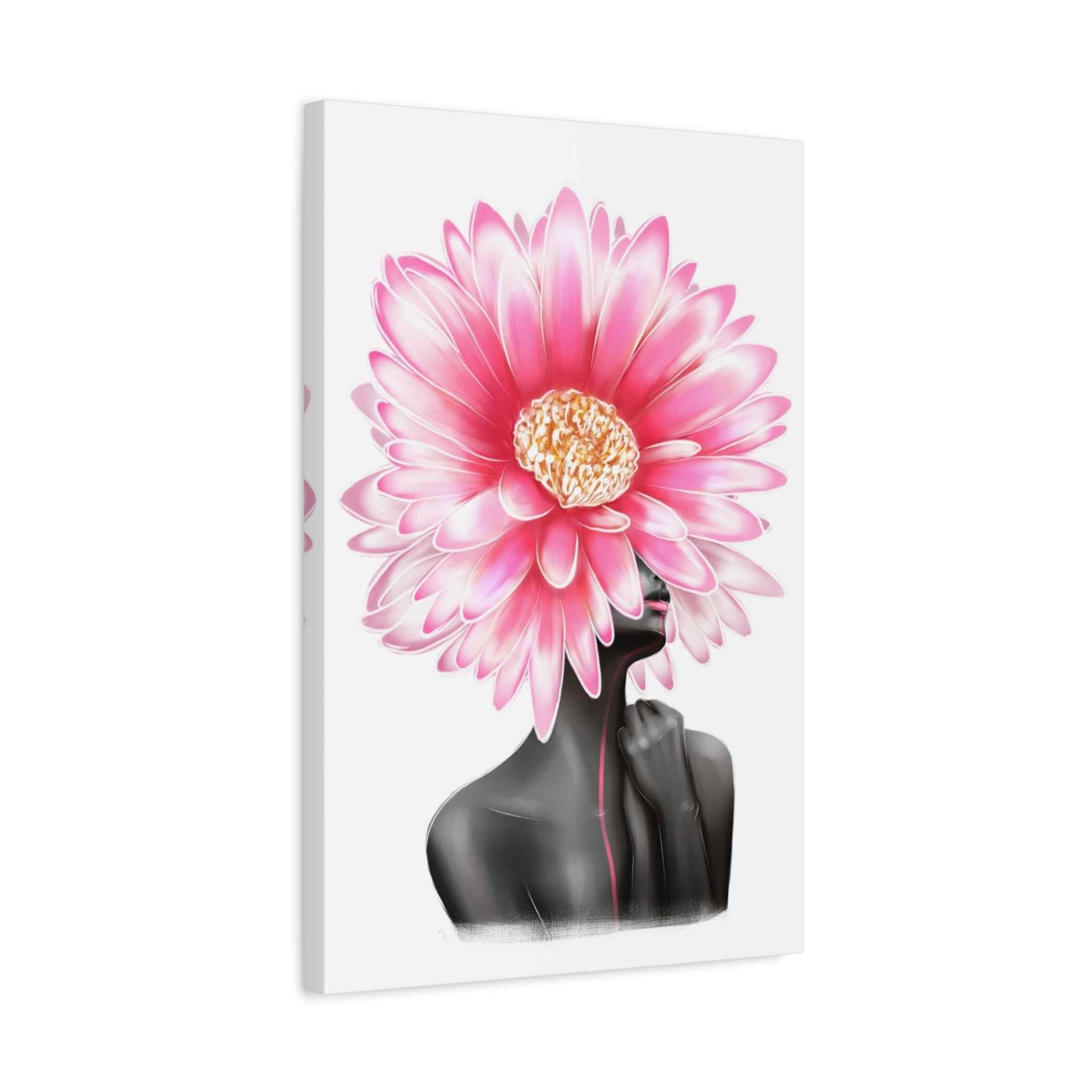 Pink Gerbera Floral Bust Wall Art Canvas – Minimalist Abstract Flower Portrait