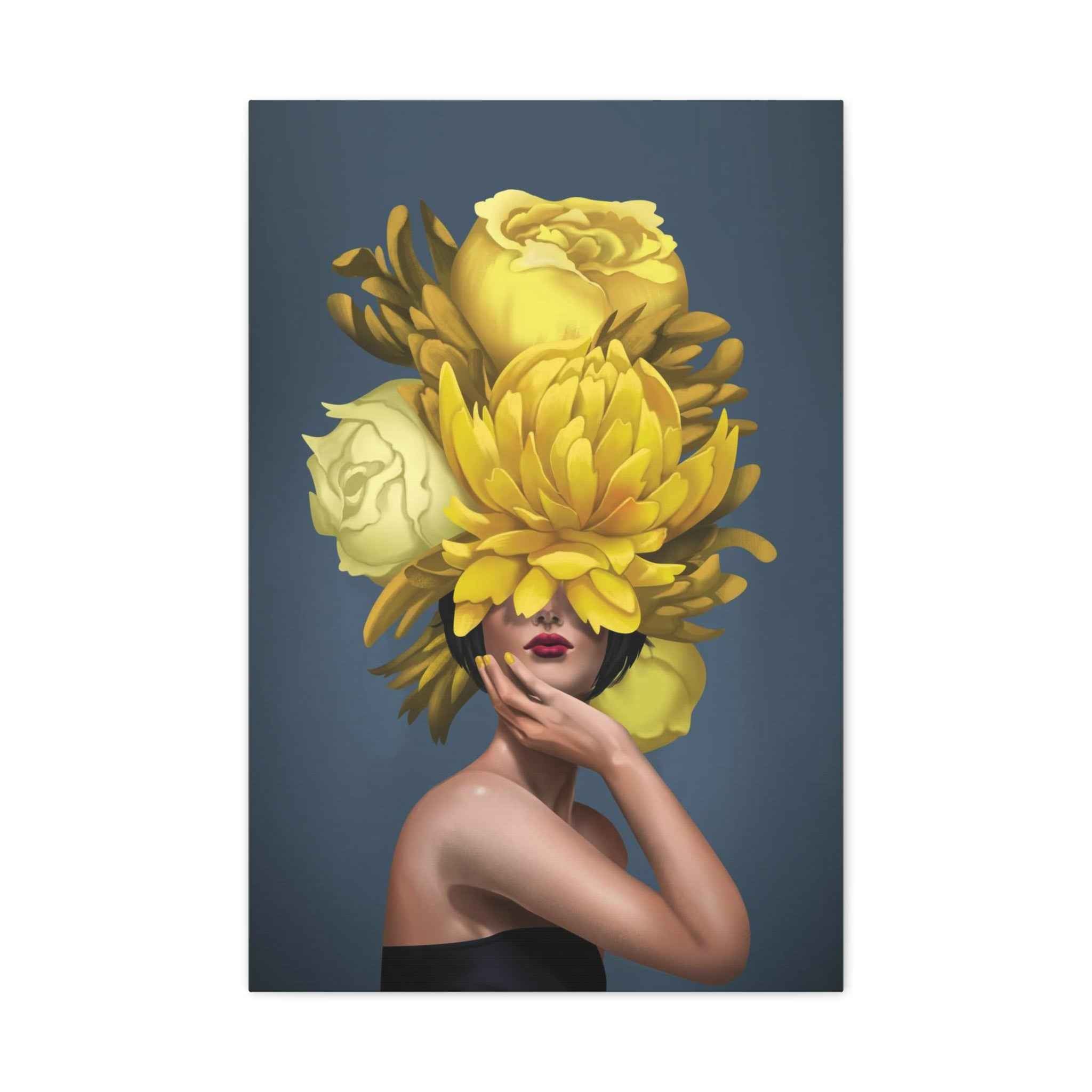 Yellow Floral Canvas Wall Art - Modern Portrait with Giant Flowers - TheKaraHan