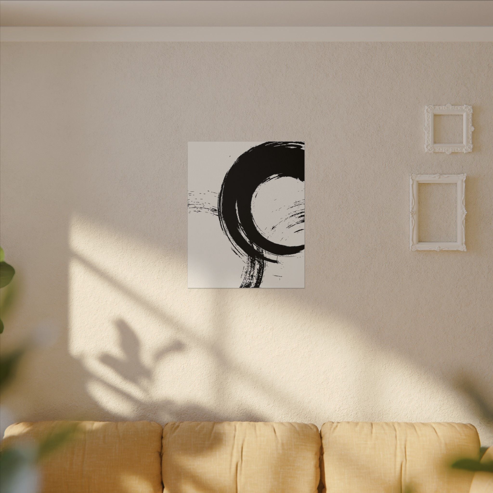 Zen Brushstroke Wall Art - Minimalist Black Circle Abstract Canvas Decor - TheKaraHan