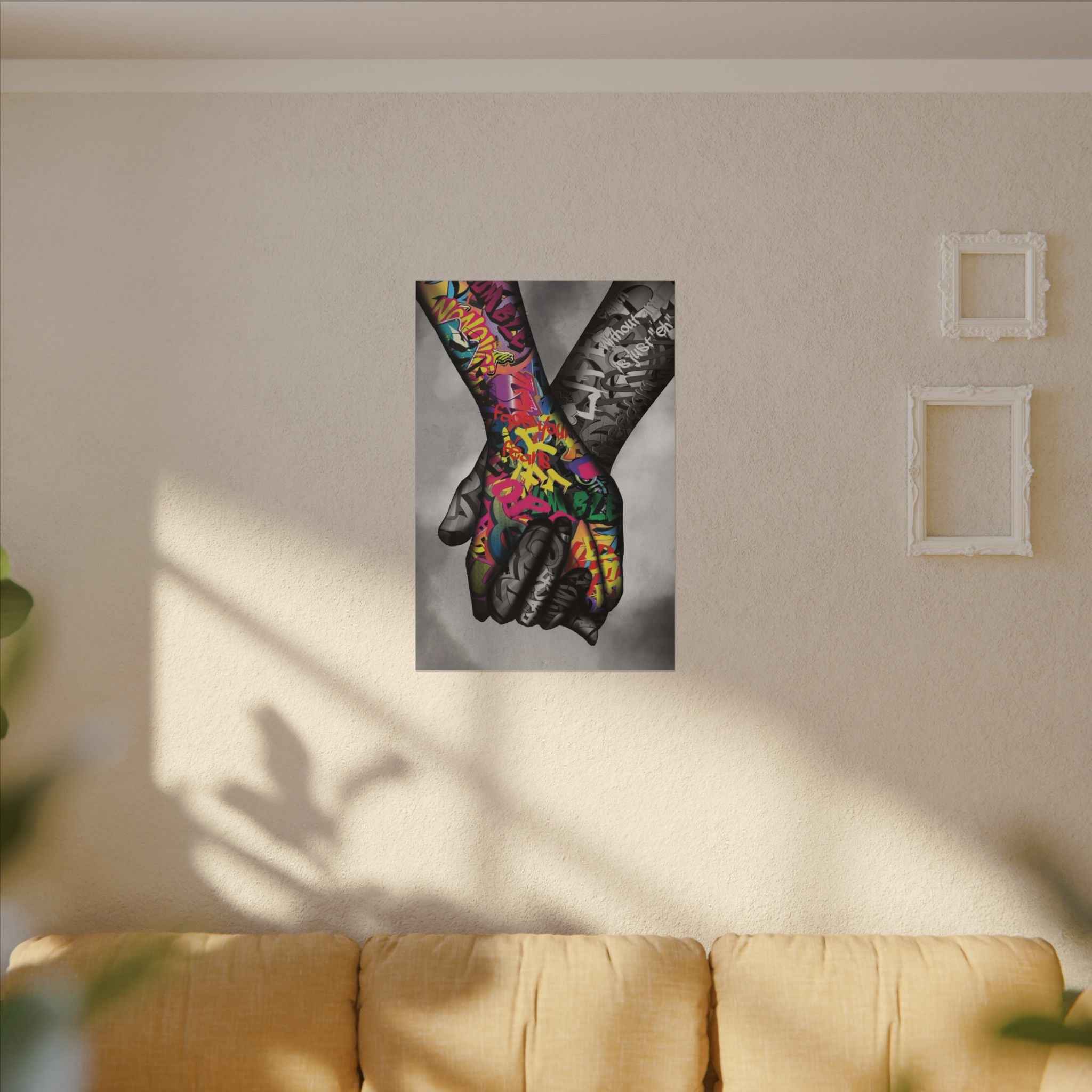Graffiti Hands Canvas Art - Vibrant Colorful Holding Hands Wall Print - TheKaraHan