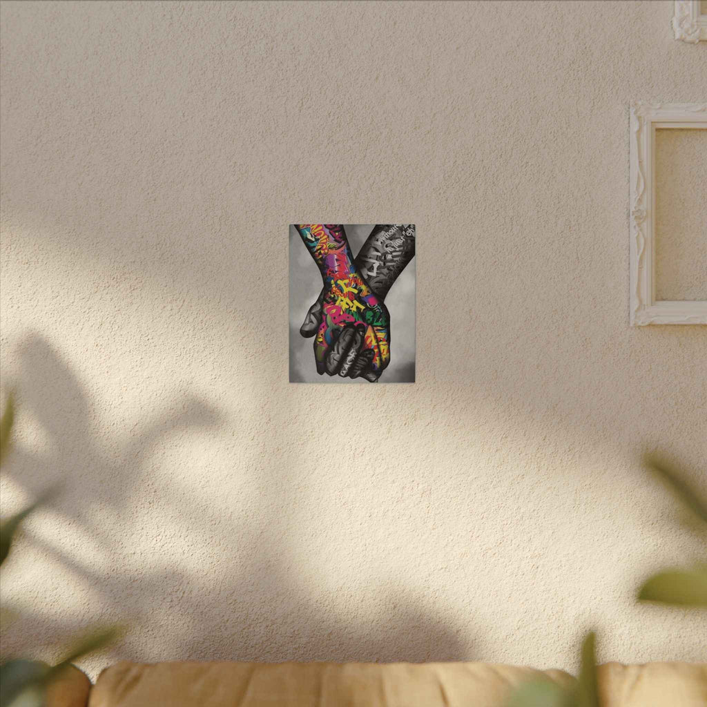 Graffiti Hands Canvas Art - Vibrant Colorful Holding Hands Wall Print - TheKaraHan