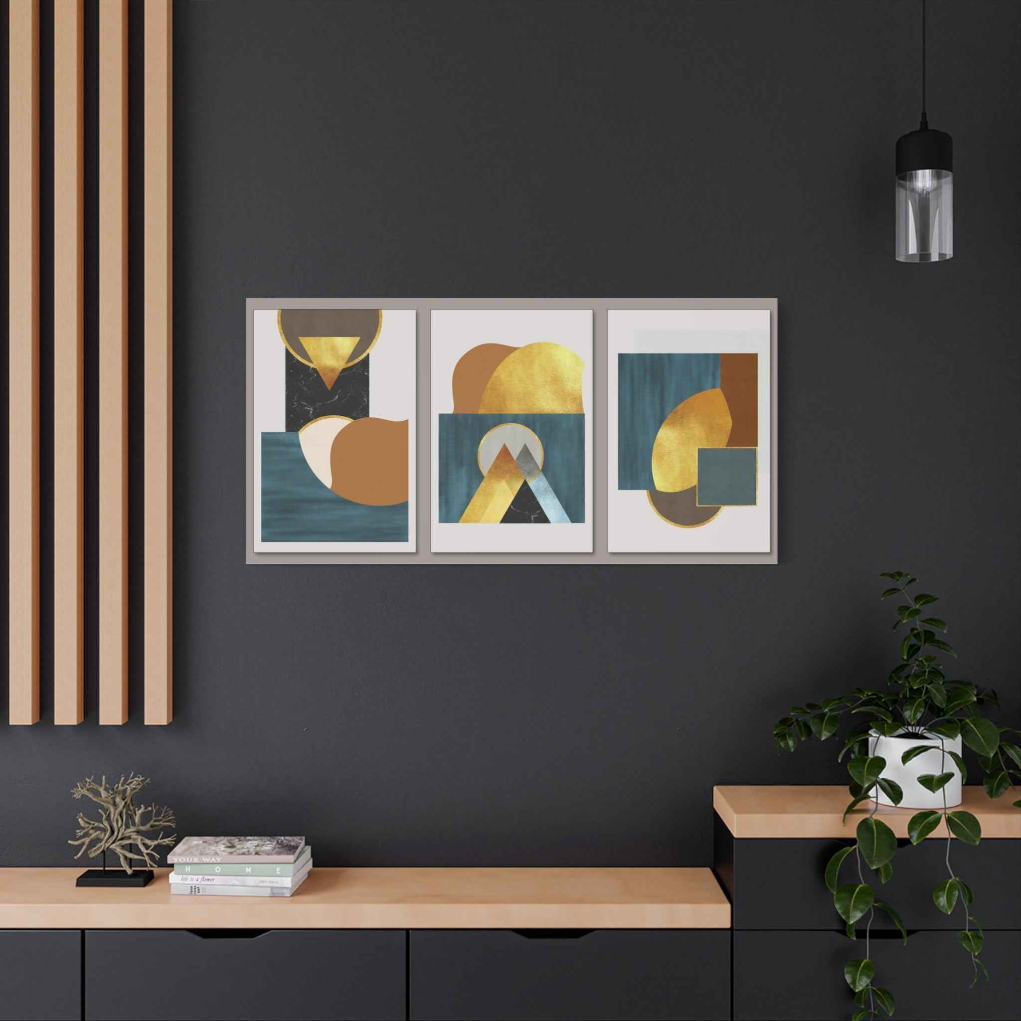 Mid-Century Modern Abstract Canvas Wall Art – Geometric Color Block Wall Decor for Living Room