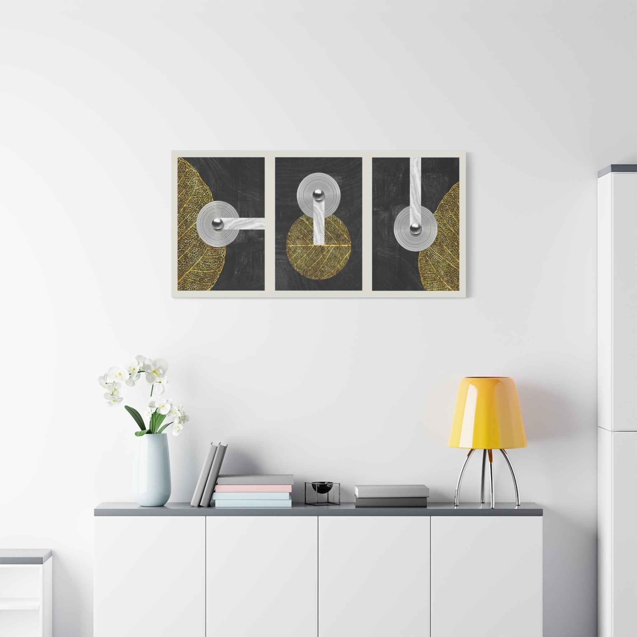 Modern Abstract Geometric Canvas Wall Art – Black Gold Minimalist Wall Decor for Living Room