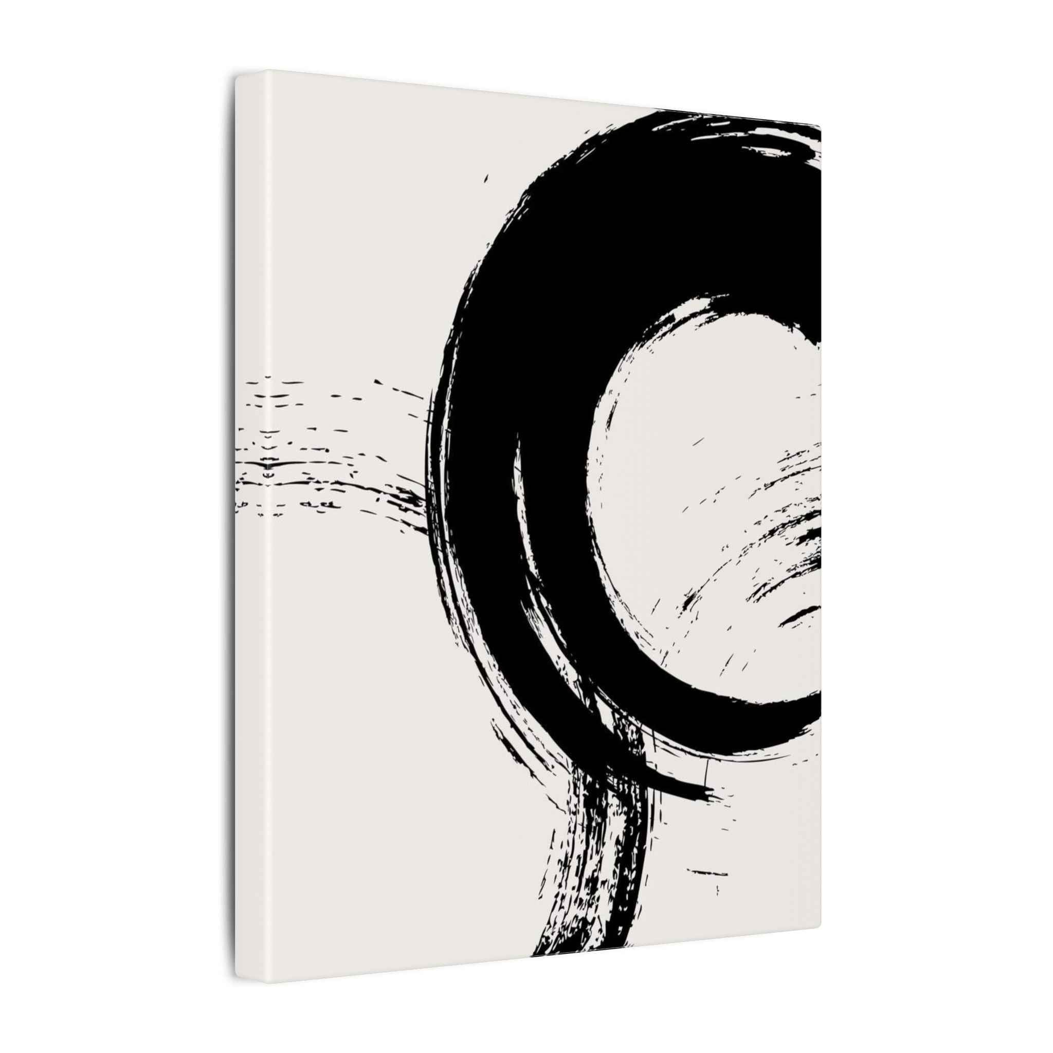 Zen Brushstroke Wall Art - Minimalist Black Circle Abstract Canvas Decor - TheKaraHan