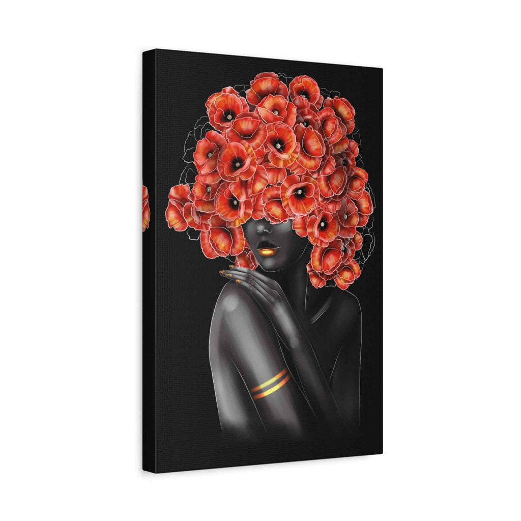 Red Floral Woman Wall Art, Abstract Black Woman Portrait