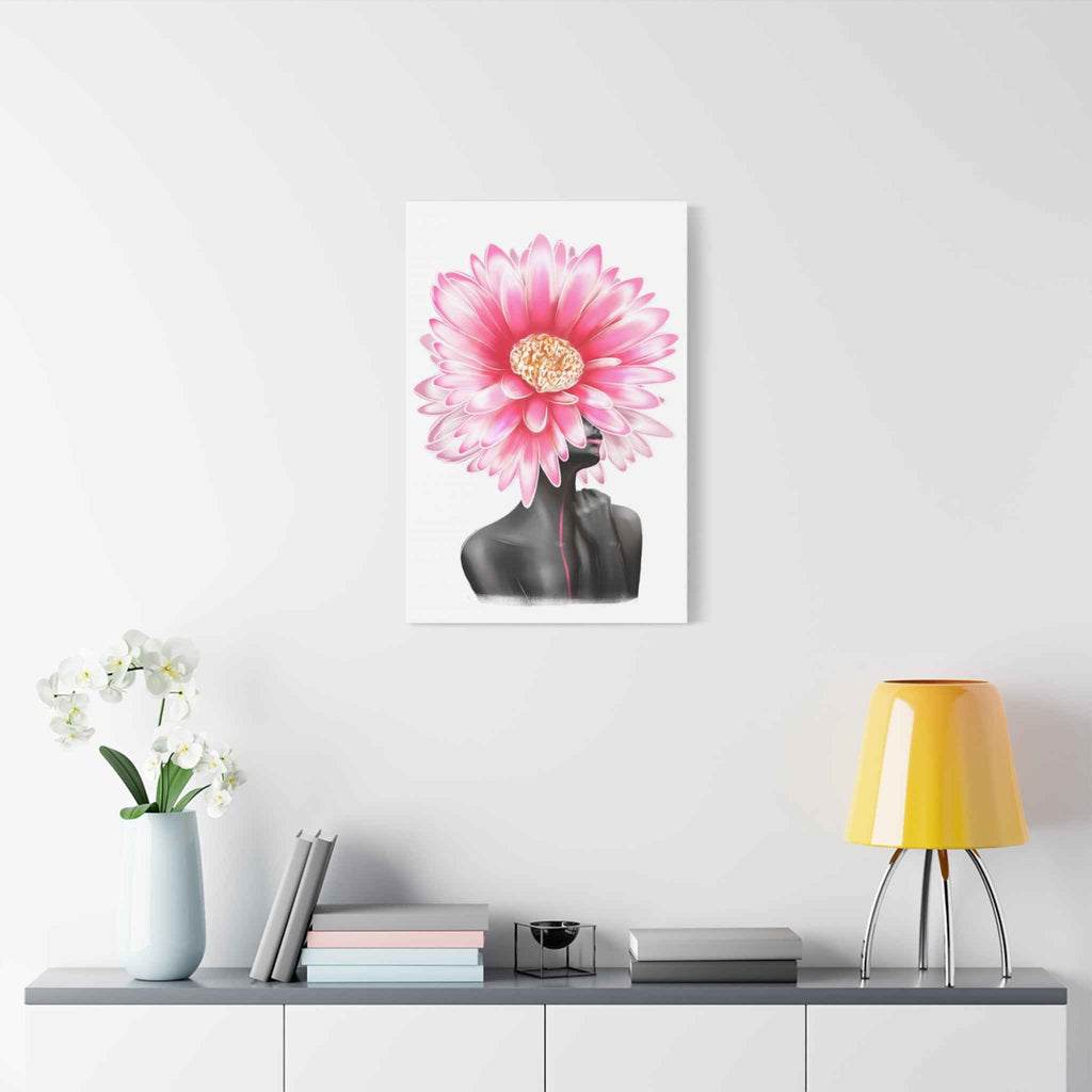 Pink Gerbera Floral Bust Wall Art Canvas – Minimalist Abstract Flower Portrait