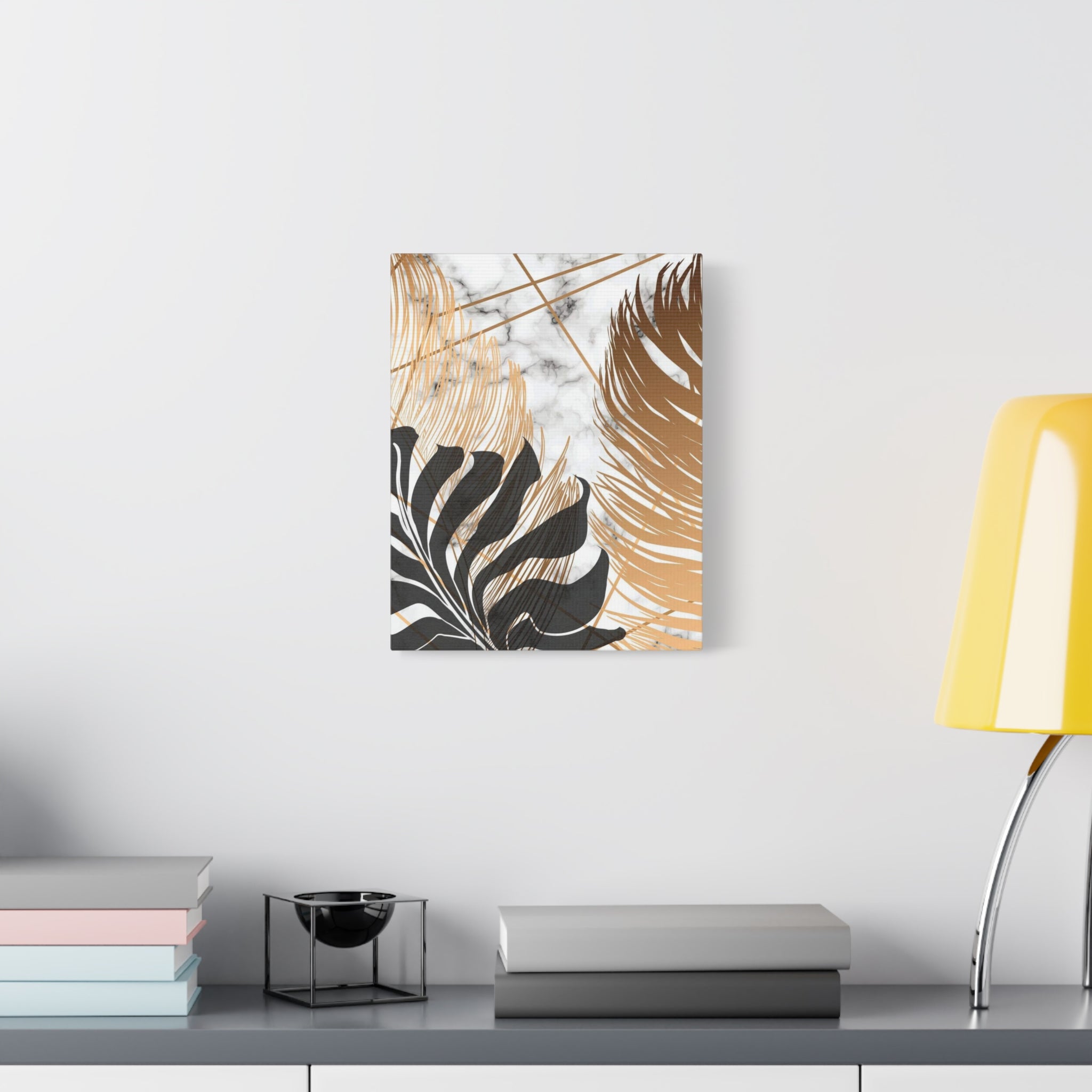 Tropical Palm Canvas Wall Art — Gold & Marble Botanical Print 