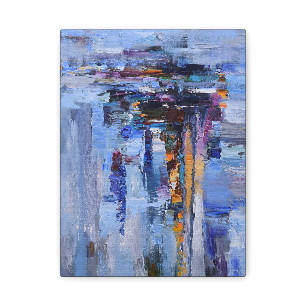 Abstract Blue Cityscape Canvas Print – Modern Stretched Matte Wall Art 
