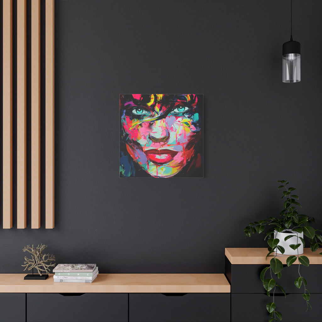 Colorful Abstract Portrait Canvas Print — Neon Female Face Matte Stretched Wall Art - TheKaraHan