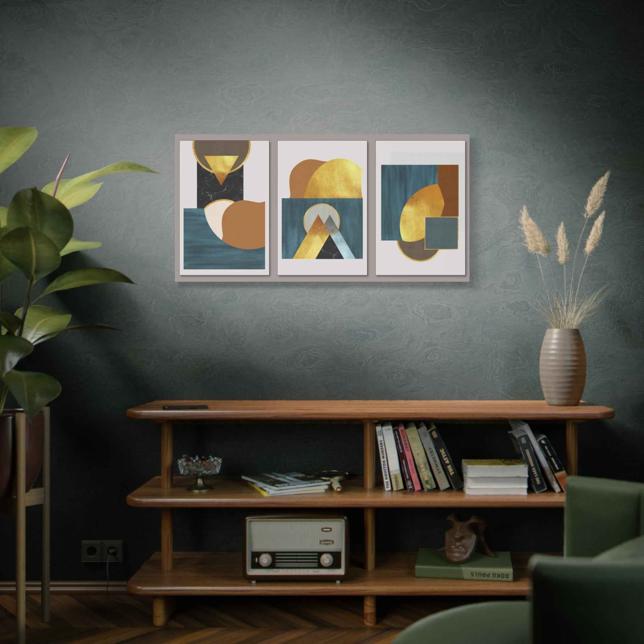 Mid-Century Modern Abstract Canvas Wall Art – Geometric Color Block Wall Decor for Living Room