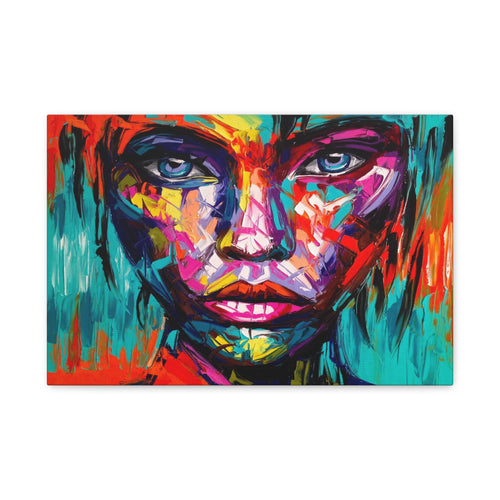 Abstract Colorful Portrait Canvas Art - Vibrant Female Face Matte Stretched Print - TheKaraHan
